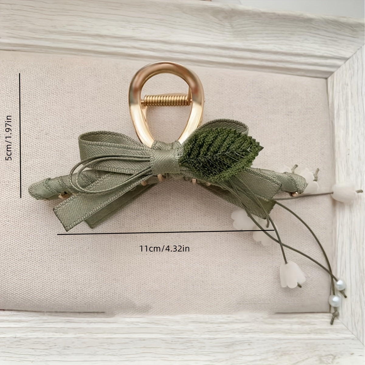 Vintage Elegance Fabric Flower Hair Clip with Bow Detail, French Forest Lily Tassel Design