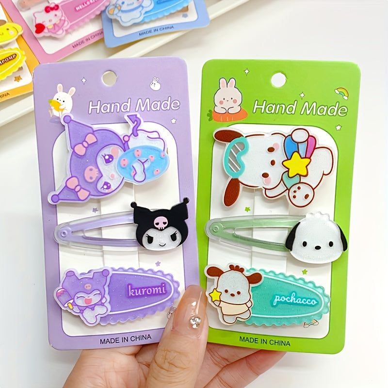 Cute Sanrio Hairpin 3pcs\u002Fset Sanrio Cute Cartoon Hairpin | Cute Hair Tidy Clip Stylish Hair Tie, Holiday Gift