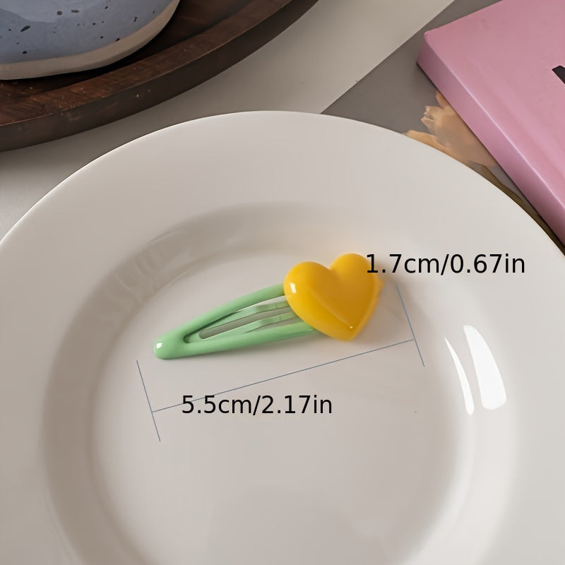 10pcs\u002F5pcs Macaron Heart Hair Clips - Candy-Colored Pastel Hairpins with Secure Hold for Bangs & Loose Strands