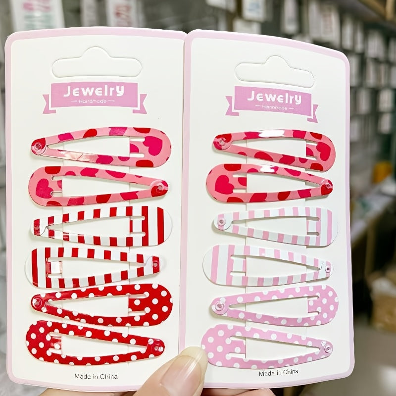6pcs\u002Fset valentine's day simple sweet cute colorful hairpin Striped polka dot heart side clip hair accessories