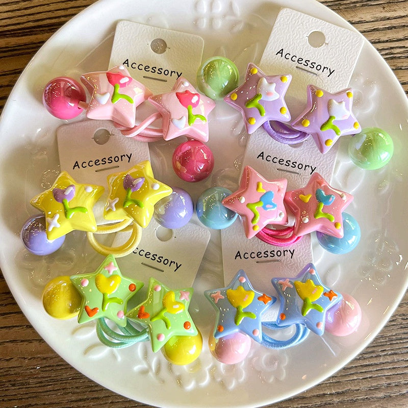 Cute Hair Tie 6pcs Y2K Sweet Cute Hair Tie | Five-pointed Star Bead