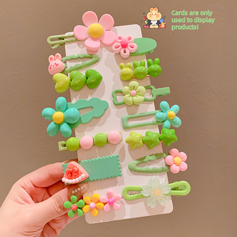 14pcs Cute Sweet Lady Hair Accessories Set, Assorted Resin Hair Clips, Non-Slip Mini Barrettes
