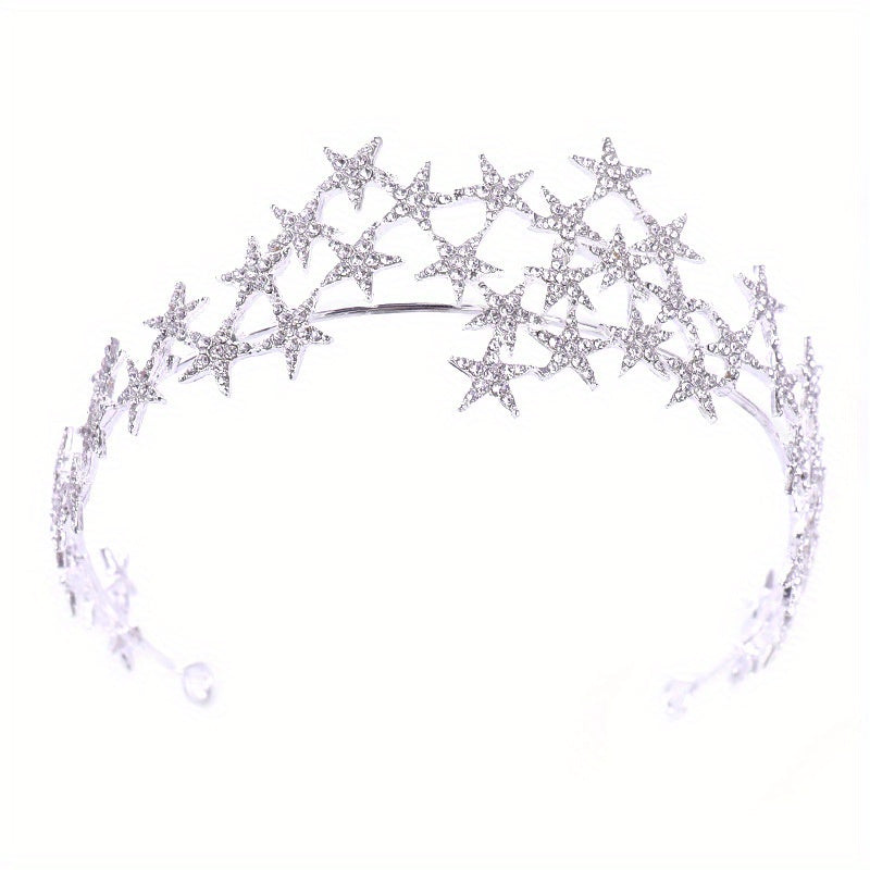 Sparkling Star Crown Headband - Elegant Bridal Wedding Hair Accessory with Intricate Star Design
