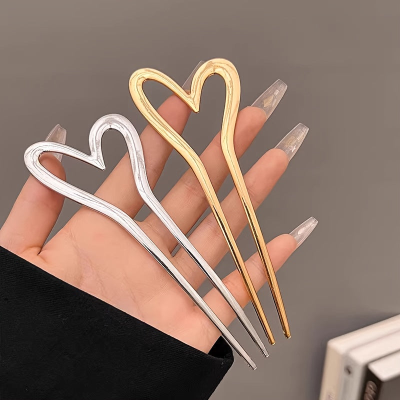 Ladies' Hairpin - Elegant Large Alloy Heart-Shaped Accessory for Daily Wear