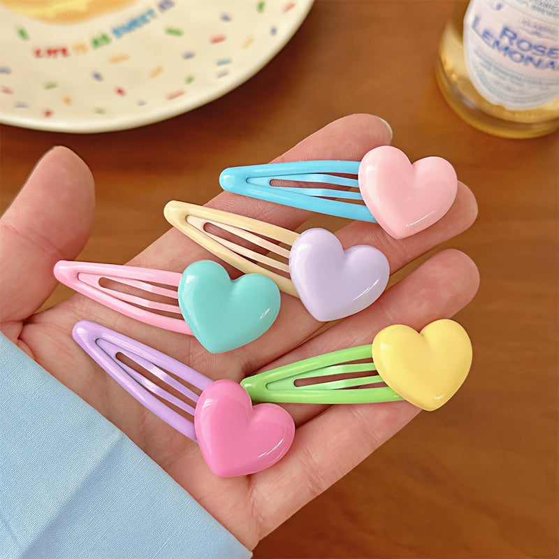 10pcs\u002F5pcs Macaron Heart Hair Clips - Candy-Colored Pastel Hairpins with Secure Hold for Bangs & Loose Strands