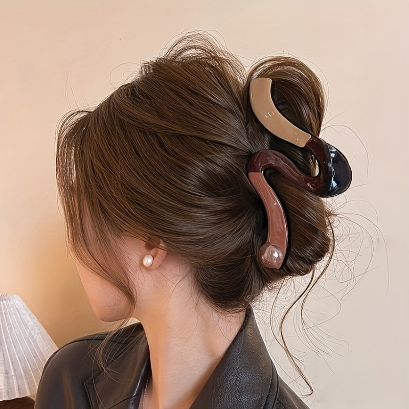 Elegant Two-Tone Shark Clip for Thick Hair - Caramel & Brown Hair Claw with Secure Hold