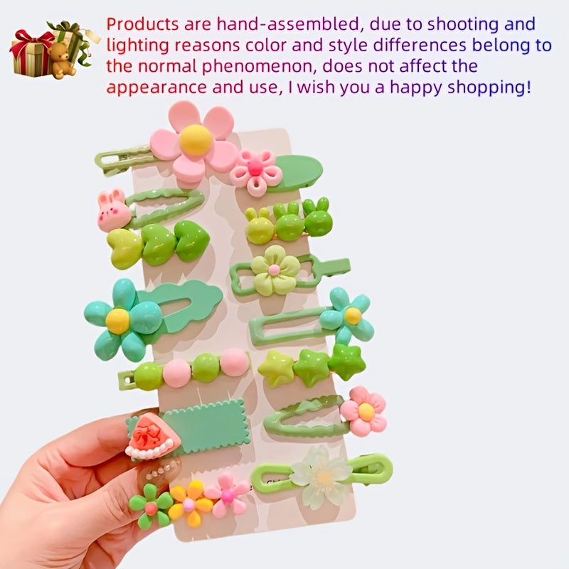 14pcs Cute Sweet Lady Hair Accessories Set, Assorted Resin Hair Clips, Non-Slip Mini Barrettes