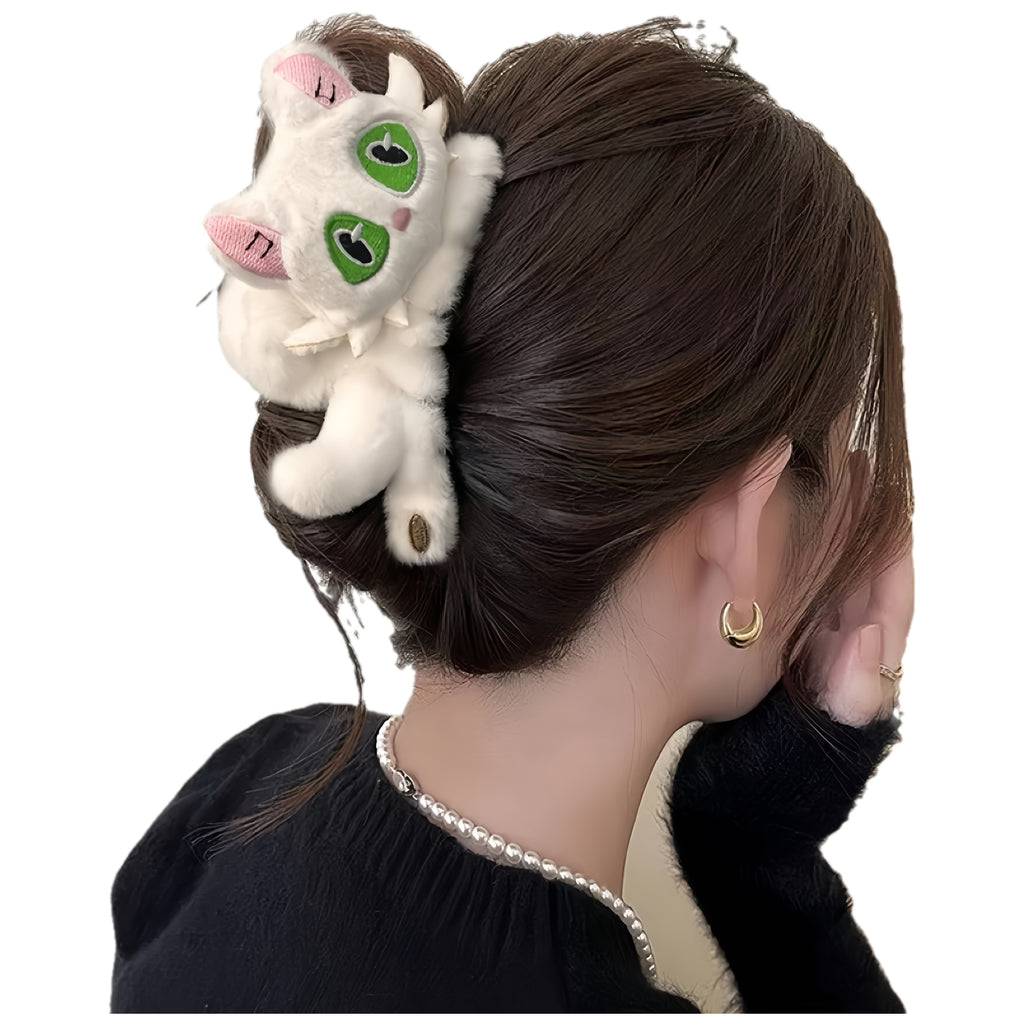 Cute 3D Cat Claw Hair Clip - Large Shark Clip with Expressive Eyes, Secure Hold for Women'S Updos