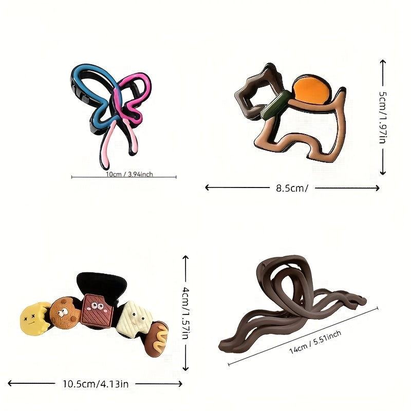 4pcs Wave Color Block Large Hair Clips with Shark Clip Design