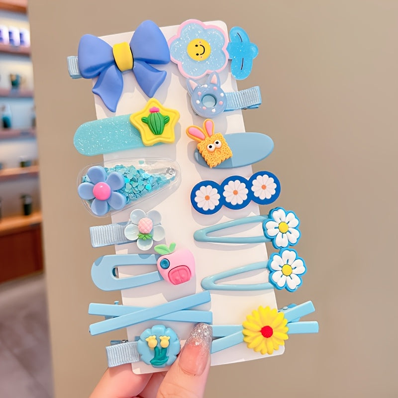 14pcs Cute Sweet Girl Fashion Hair Clips Set, Assorted Styles, Non-Damaging Resin Hair Grips