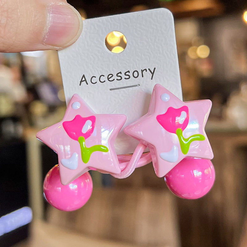 Cute Hair Tie 6pcs Y2K Sweet Cute Hair Tie | Five-pointed Star Bead