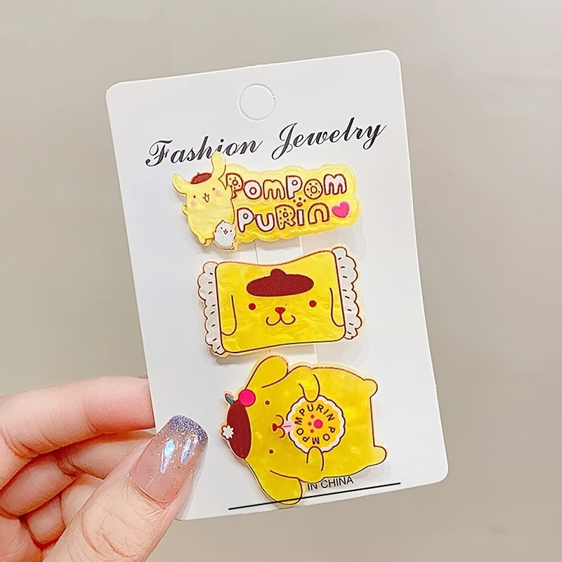 Adorable Set of 3 Sanrio Hair Clips Featuring Cartoon Characters Kuromi, for Hello Kitty