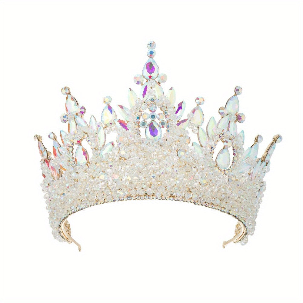 Oversized Bridal Crowns, Red, Pink and Green Wedding Tiara with Gemstone Embellishments