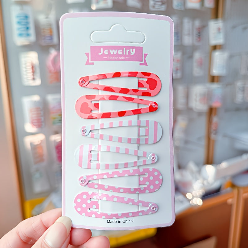 6pcs\u002Fset valentine's day simple sweet cute colorful hairpin Striped polka dot heart side clip hair accessories