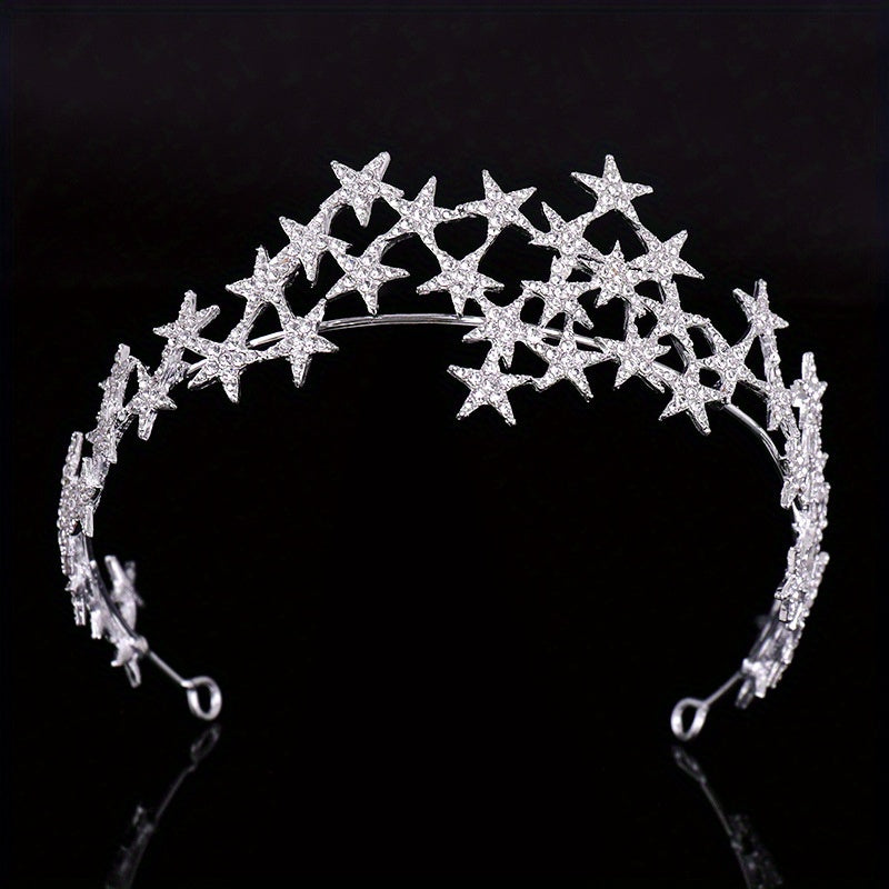 Sparkling Star Crown Headband - Elegant Bridal Wedding Hair Accessory with Intricate Star Design
