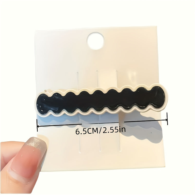 Chic Black & White Plaid Hair Clip - Seamless Acrylic Duckbill Barrette for Bangs Styling, Bangs Styling