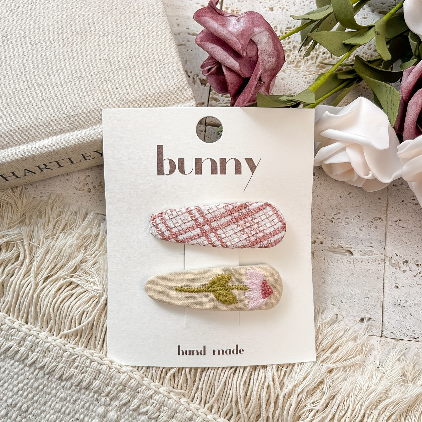 2pcs Pink Retro Embroidery Flower Hairpin Headwear For Girls