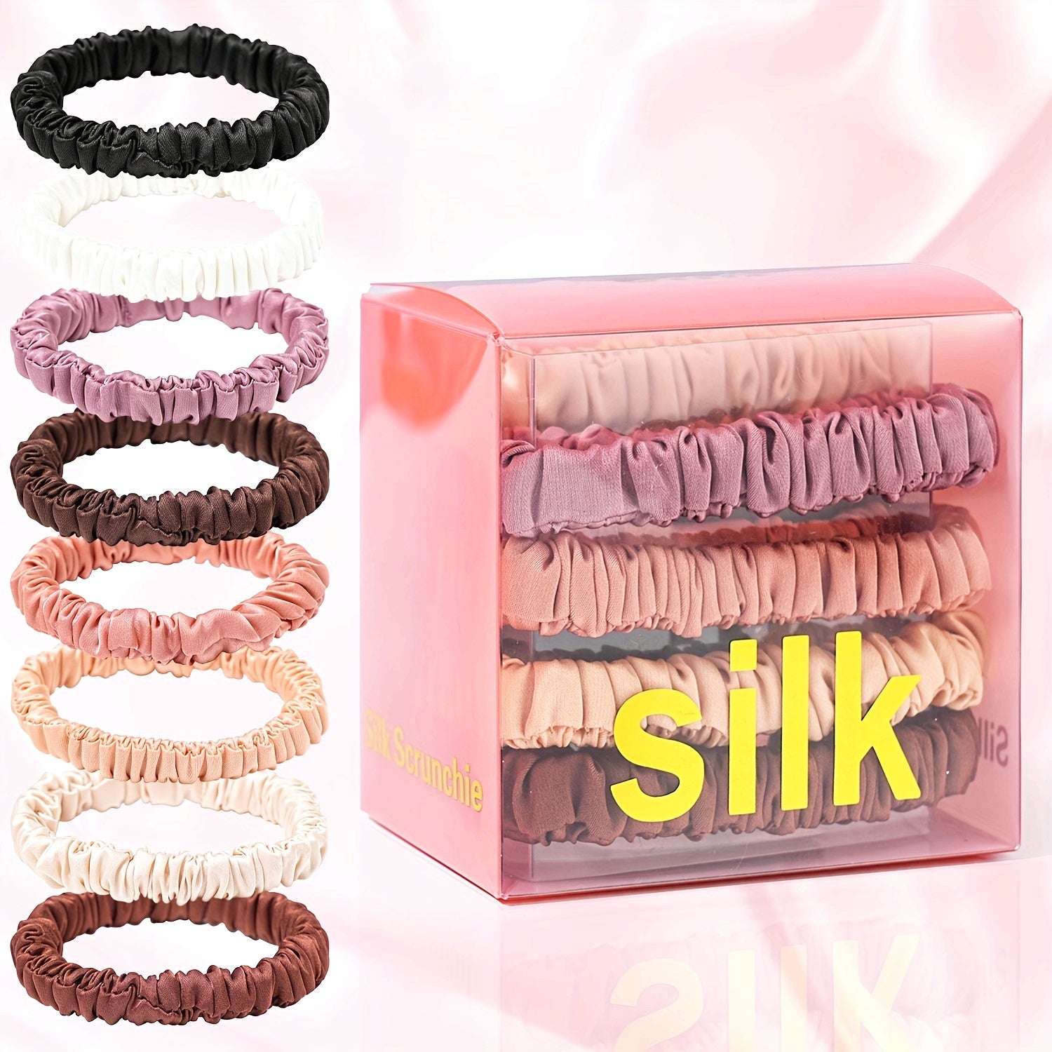 8pcs Satin Silky Hair Tie Elastic Scrunchie Ponytail Hair Rope Simple Style Solid Color Hair Tie Hair Accessories for Women Hair Rope Accessories Set