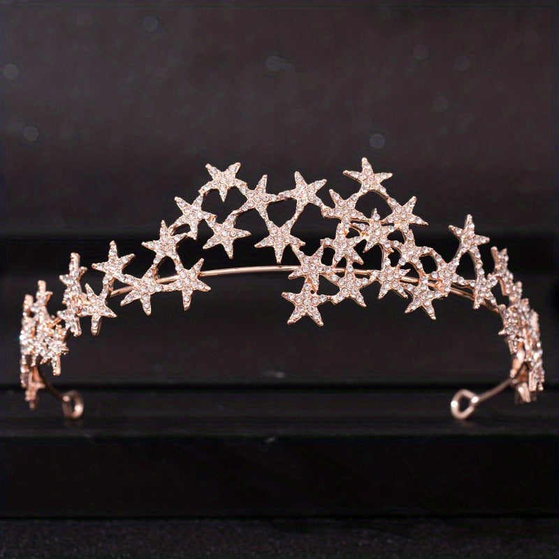 Sparkling Star Crown Headband - Elegant Bridal Wedding Hair Accessory with Intricate Star Design