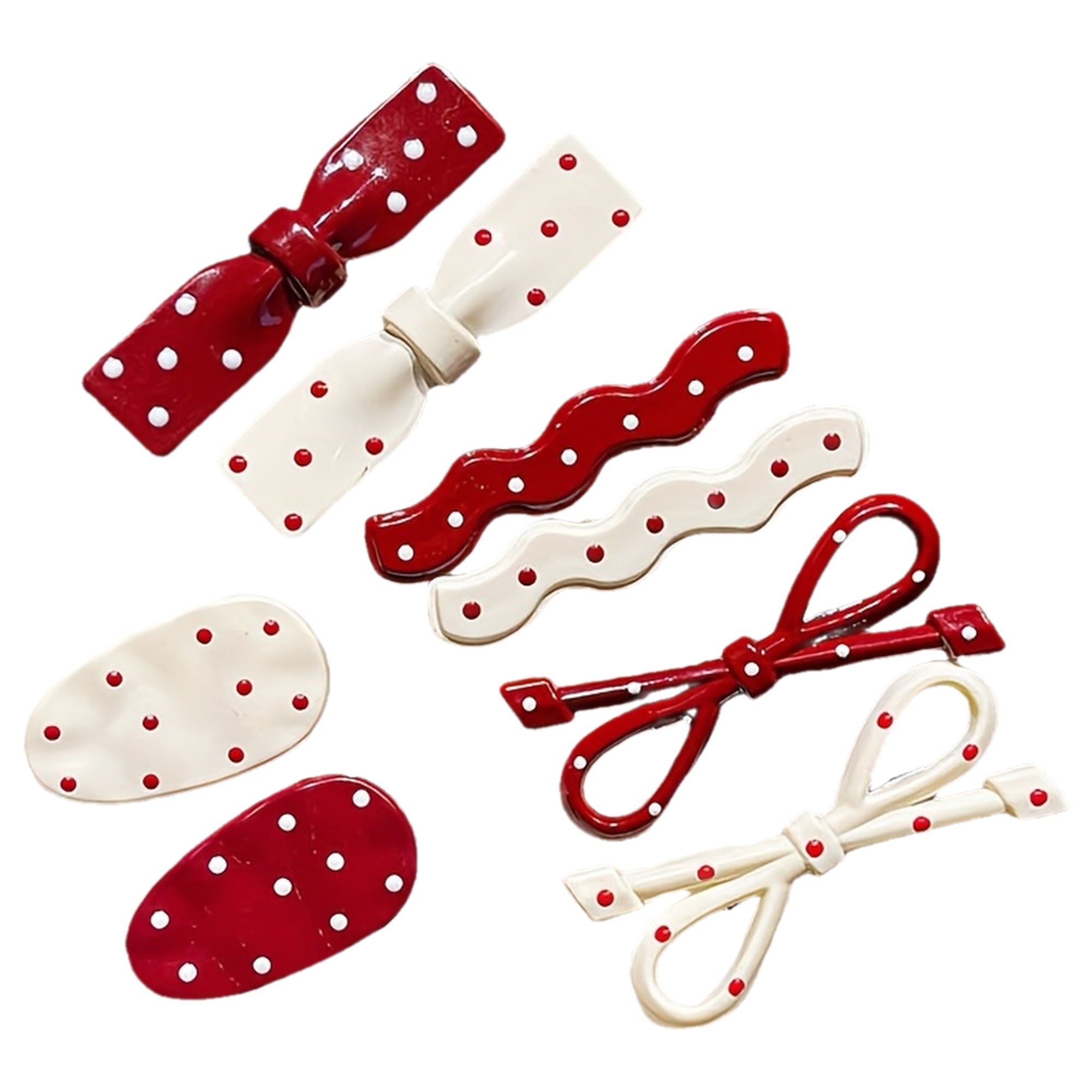 Cute Hairpin 6\u002F8pcs Retro Red Polka Dot Hairpin