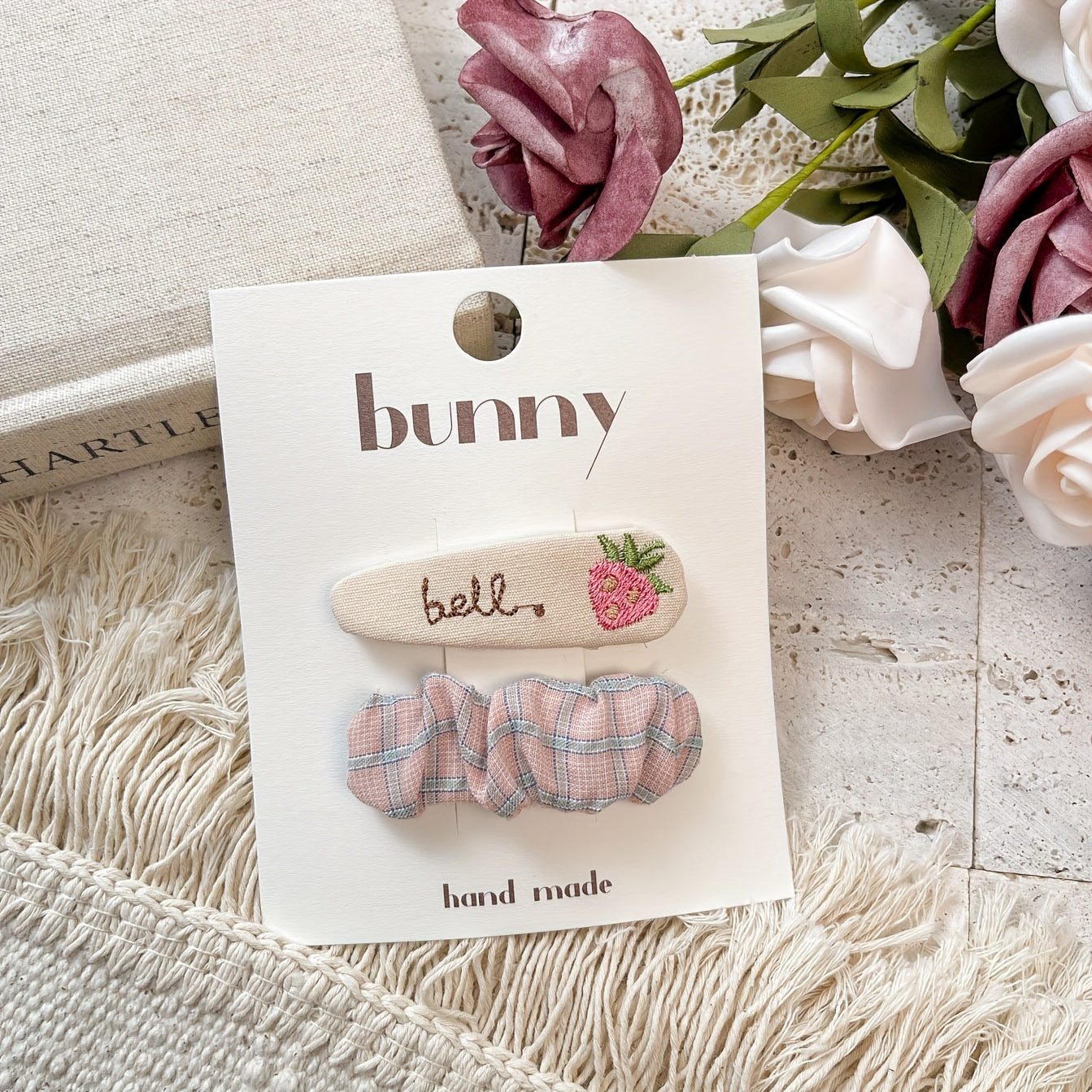 2pcs Pink Retro Embroidery Flower Hairpin Headwear For Girls