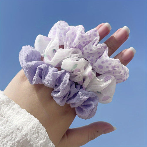 10pcs Floral Scrunchies Hair Ties - Soft Elastic Hair Bands with Assorted Pastel & Vibrant Flower Patterns