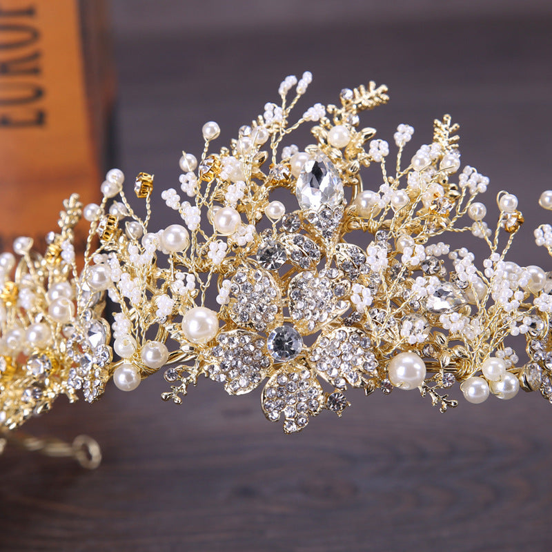 NEULRY Elegant Water Drill Crown - Hand-Knitted Floral Hair Hoop with Sparkling Embellishments