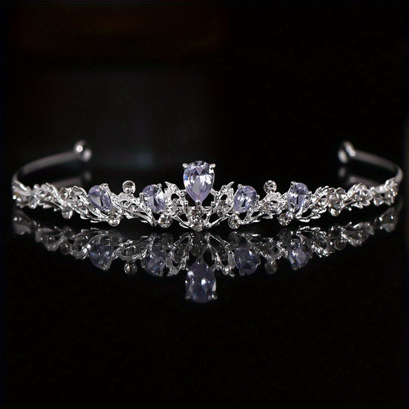Korean Bridal Headband Small Crown Headdress with Heart-Shaped Purple