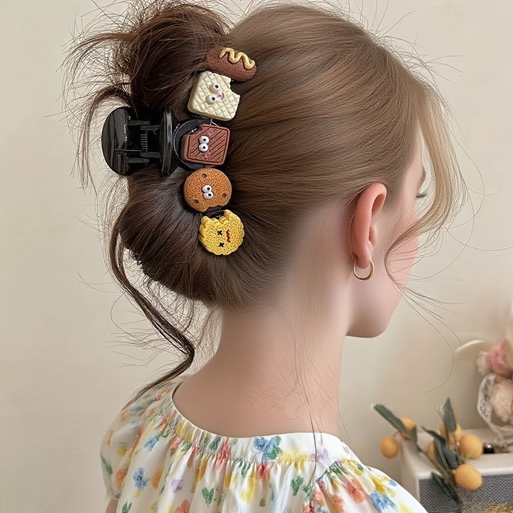 4pcs Wave Color Block Large Hair Clips with Shark Clip Design