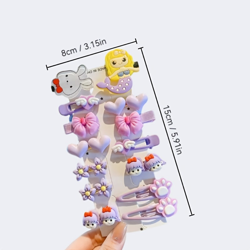 14pcs Cute Sweet Girl Fashion Hair Clips Set, Assorted Styles, Non-Damaging Resin Hair Grips
