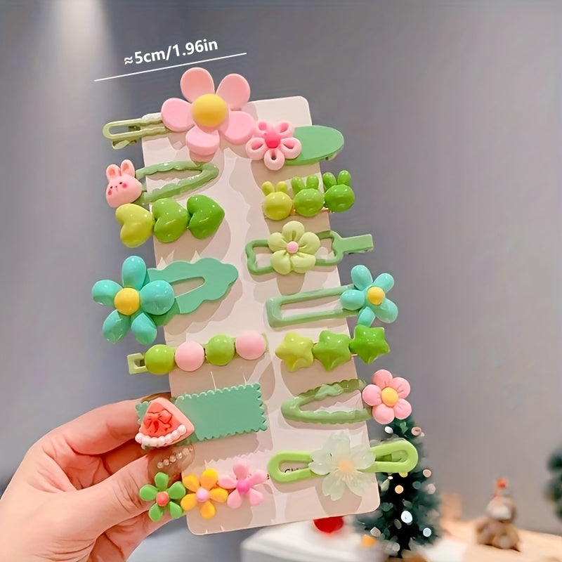 14pcs Cute Sweet Lady Hair Accessories Set, Assorted Resin Hair Clips, Non-Slip Mini Barrettes
