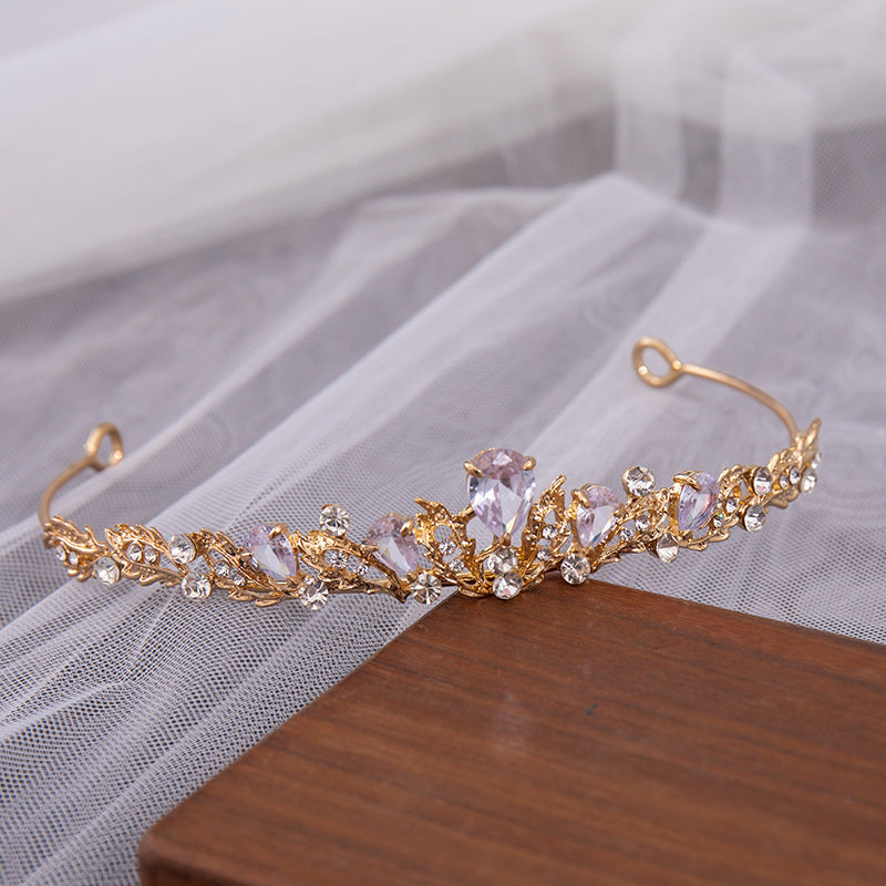 Korean Bridal Headband Small Crown Headdress with Heart-Shaped Purple