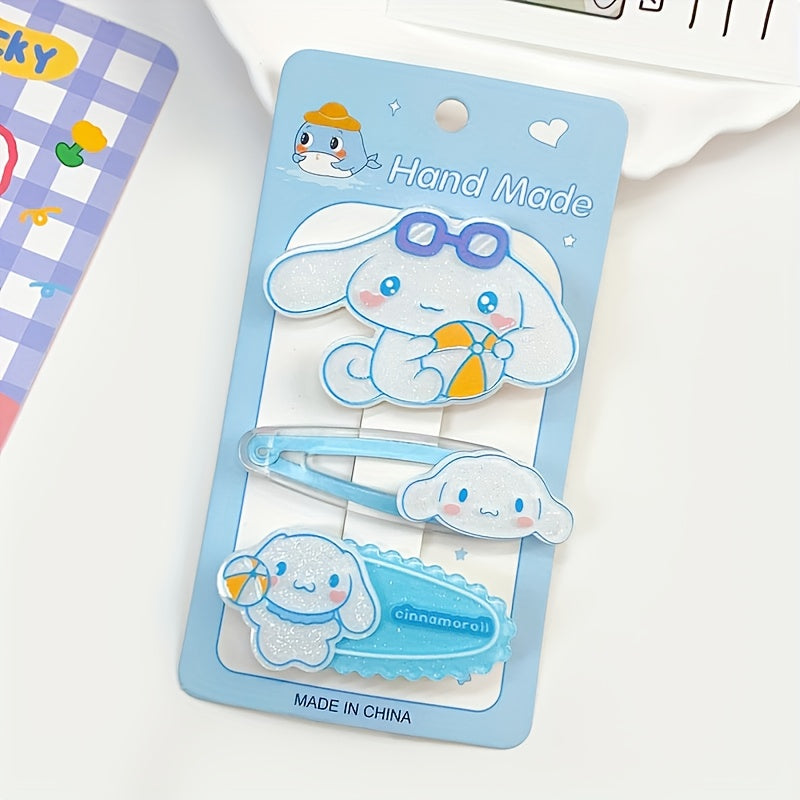 Cute Sanrio Hairpin 3pcs\u002Fset Sanrio Cute Cartoon Hairpin | Cute Hair Tidy Clip Stylish Hair Tie, Holiday Gift