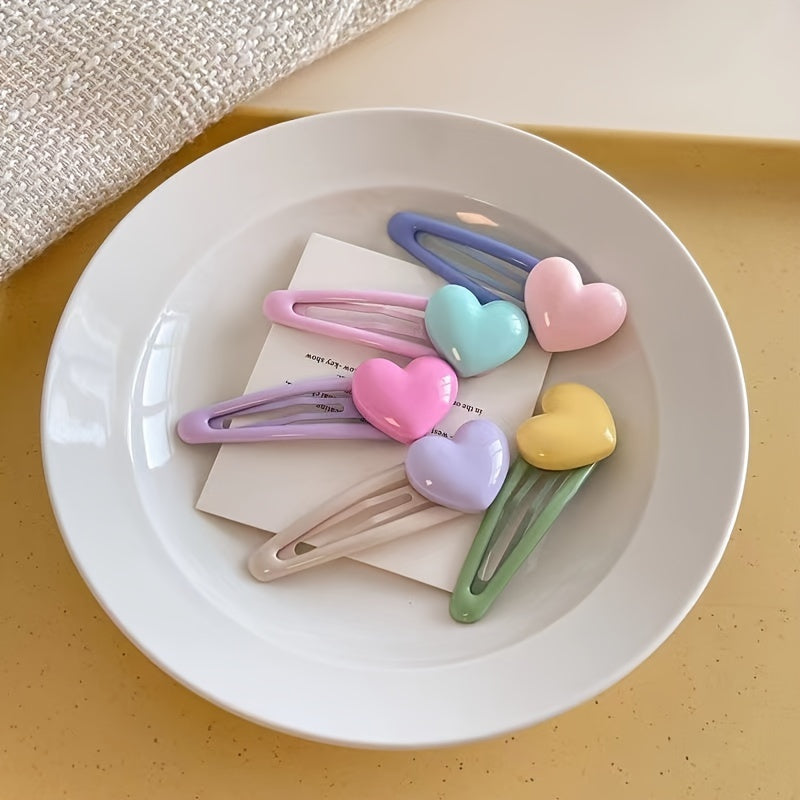 10pcs\u002F5pcs Macaron Heart Hair Clips - Candy-Colored Pastel Hairpins with Secure Hold for Bangs & Loose Strands
