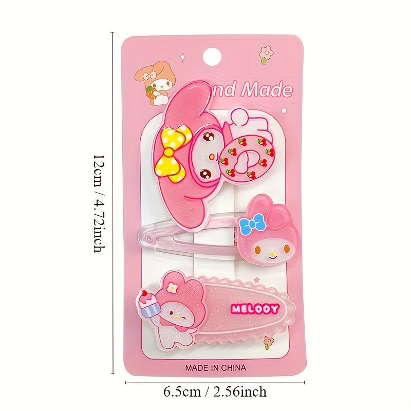 Cute Sanrio Hairpin 3pcs\u002Fset Sanrio Cute Cartoon Hairpin | Cute Hair Tidy Clip Stylish Hair Tie, Holiday Gift