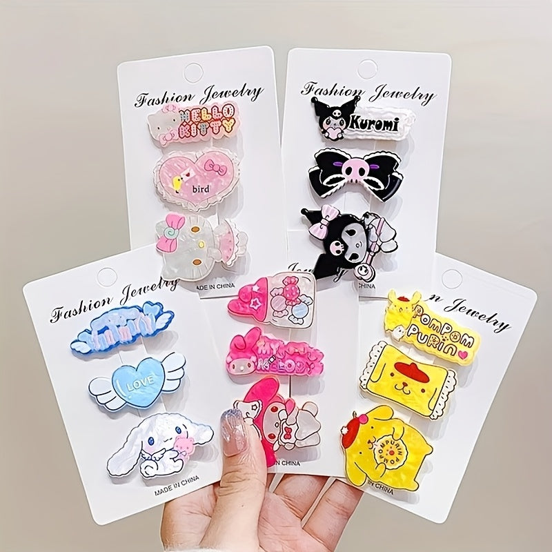 Adorable Set of 3 Sanrio Hair Clips Featuring Cartoon Characters Kuromi, for Hello Kitty