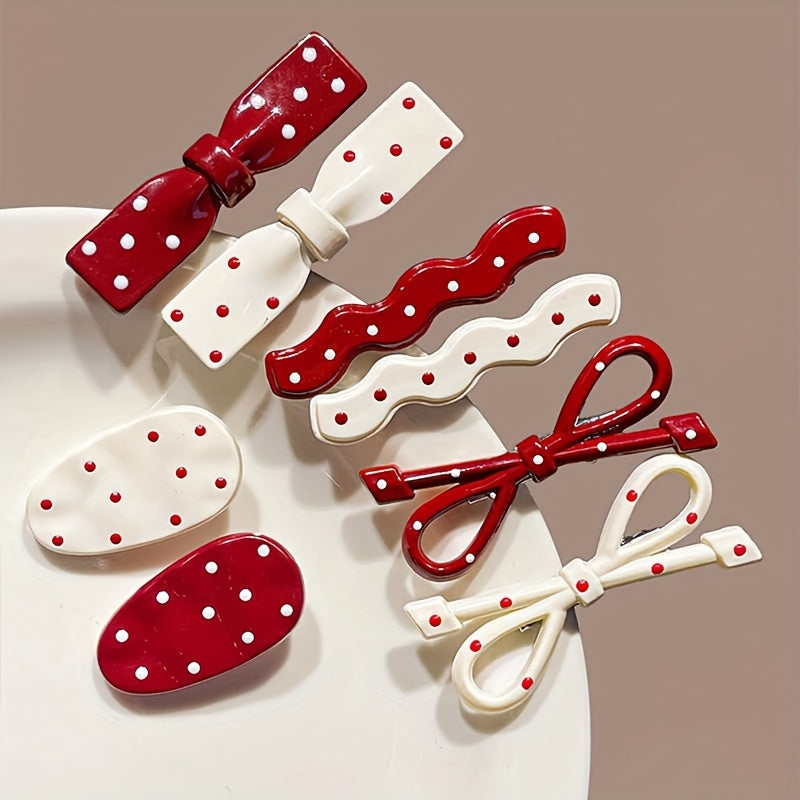Cute Hairpin 6\u002F8pcs Retro Red Polka Dot Hairpin