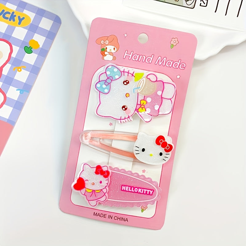 Cute Sanrio Hairpin 3pcs\u002Fset Sanrio Cute Cartoon Hairpin | Cute Hair Tidy Clip Stylish Hair Tie, Holiday Gift