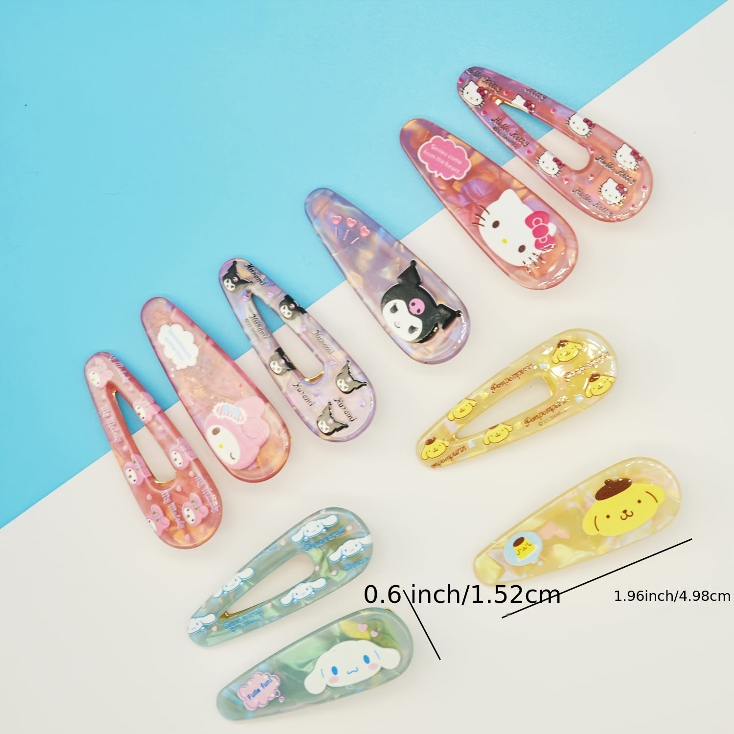 10pcs Sanrio Series Artificial Jade Kuromi Melody Cute Laser Hair Clips Bangs Clip Cartoon Girly Heart Hairpin