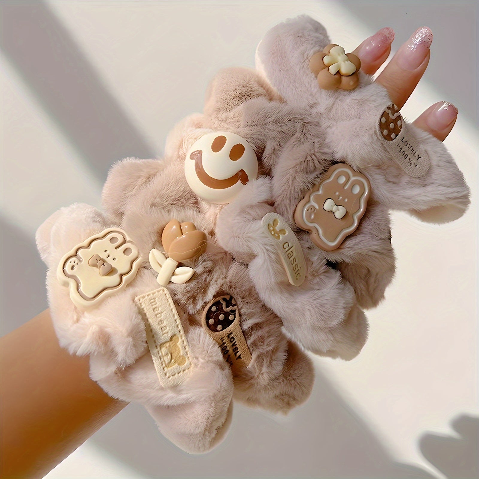 5pcs Cute Hair Ties 5pcs Soft Plush Cute Cartoon Bear & Rabbit Hair Ties