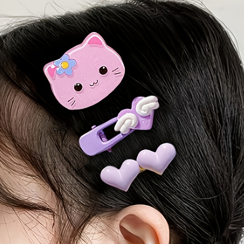 14pcs Cute Sweet Girl Fashion Hair Clips Set, Assorted Styles, Non-Damaging Resin Hair Grips