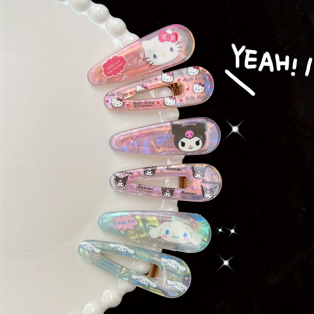 10pcs Sanrio Series Artificial Jade Kuromi Melody Cute Laser Hair Clips Bangs Clip Cartoon Girly Heart Hairpin