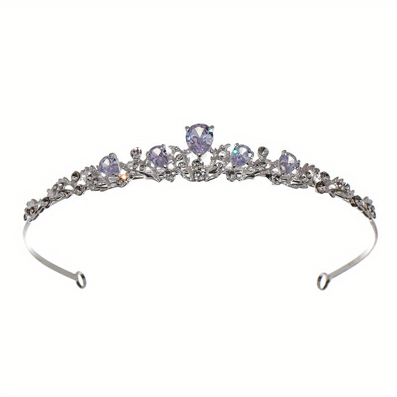 Korean Bridal Headband Small Crown Headdress with Heart-Shaped Purple