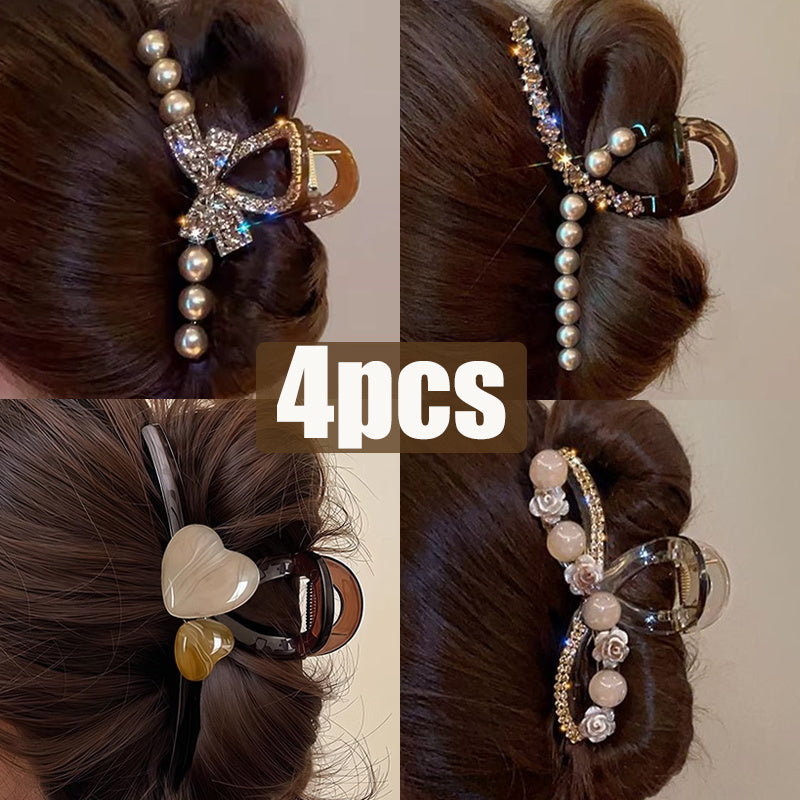 4pcs Fashionable hair clip, retro style shark clip, coiled hair clip, commuting hair accessory, Women's hair clip