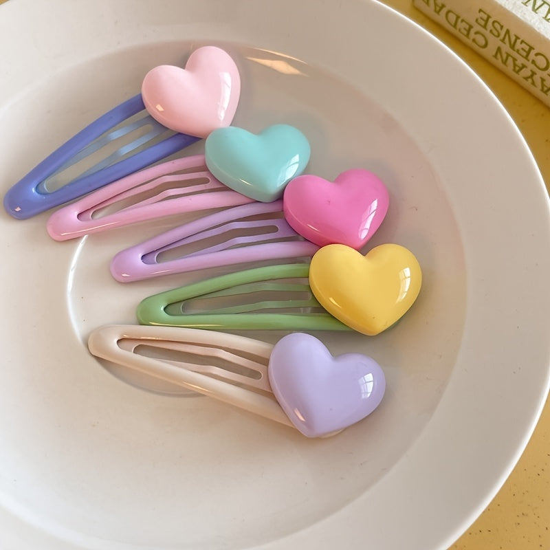 10pcs\u002F5pcs Macaron Heart Hair Clips - Candy-Colored Pastel Hairpins with Secure Hold for Bangs & Loose Strands