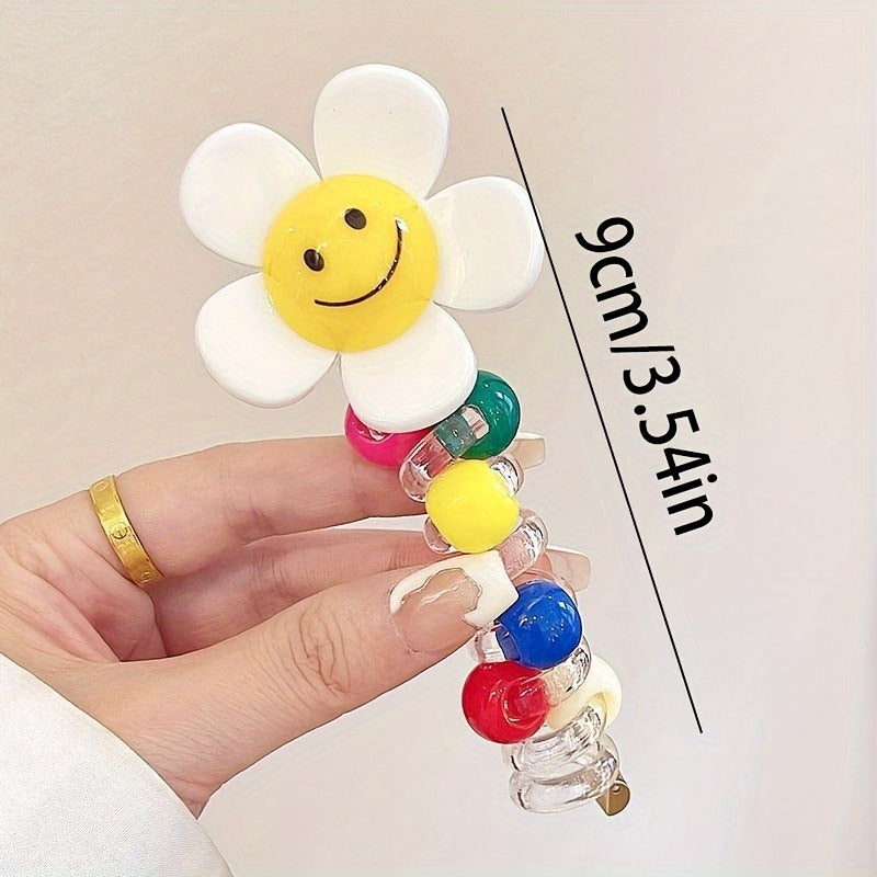 4pcs Sweet Sunflower Bubble Braid Hair Ties - Durable Smile Flower Phone Cord Hair Accessories
